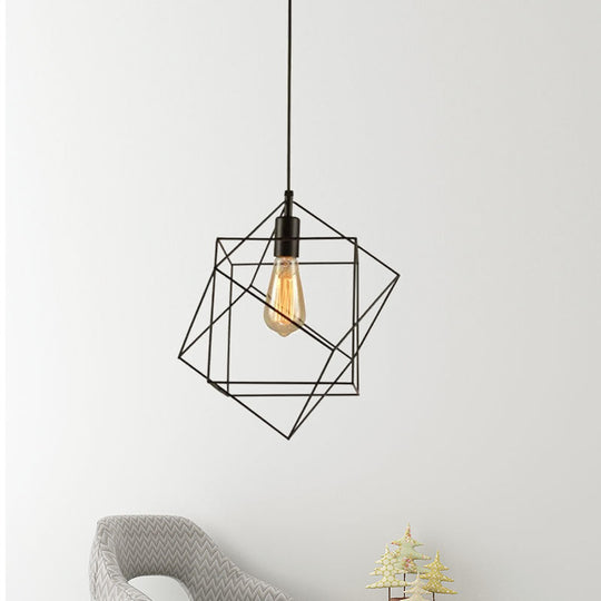 Industrial Black Metal Cubic Pendant Light For Dining Room