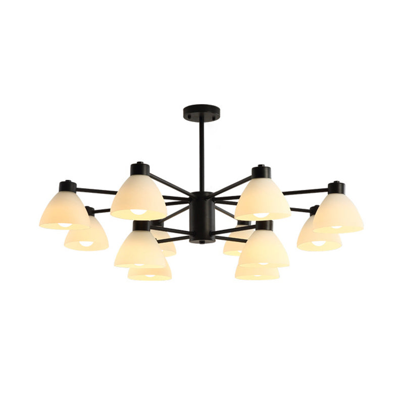 Lustre moderne noir - Suspension de salle à manger à 6/8/12 têtes avec abat-jour en verre blanc en forme de dôme