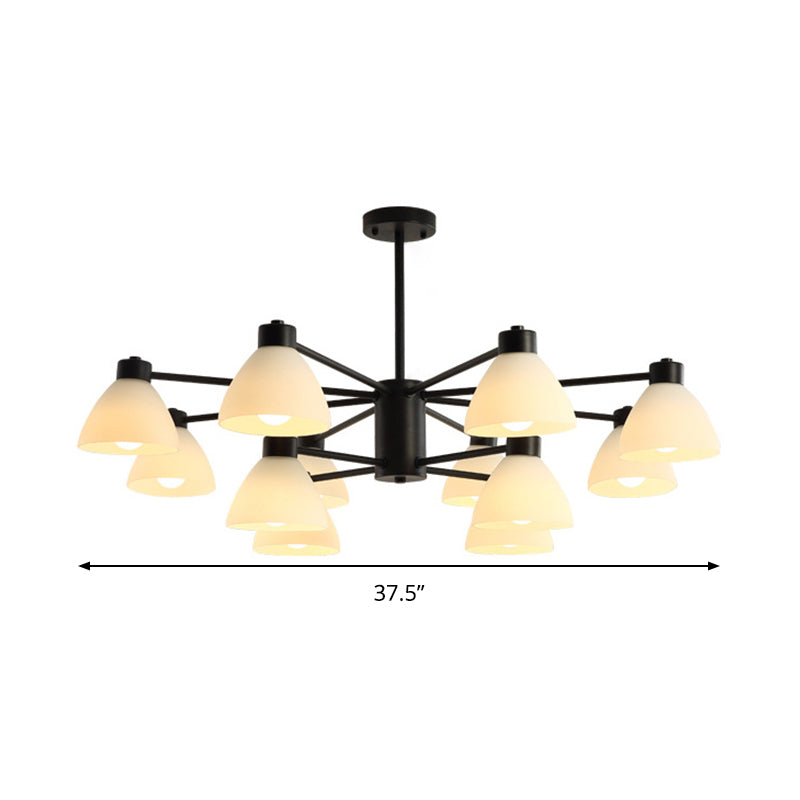 Lustre moderne noir - Suspension de salle à manger à 6/8/12 têtes avec abat-jour en verre blanc en forme de dôme