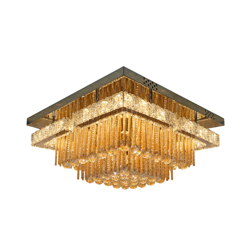 Modern Draping Crystal Lounge LED Flush Mount Ceiling Light - Polished Chrome Round/Square Fixture