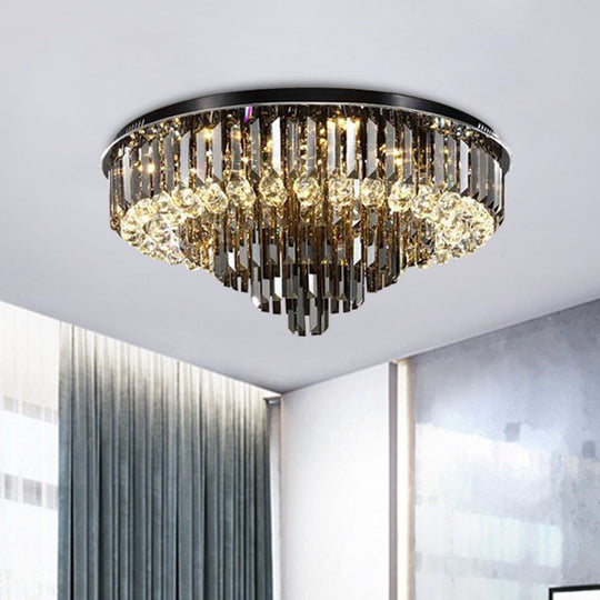 Modern Smoke Grey Crystal Flush Mount Chandelier with Drop - 5/6 Lights Ceiling Light