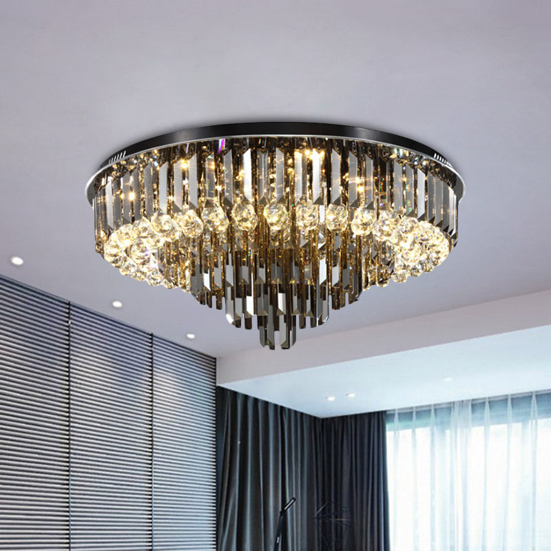 Modern Smoke Grey Crystal Flush Mount Chandelier with Drop - 5/6 Lights Ceiling Light