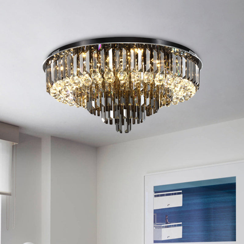 Modern Smoke Grey Crystal Flush Mount Chandelier with Drop - 5/6 Lights Ceiling Light