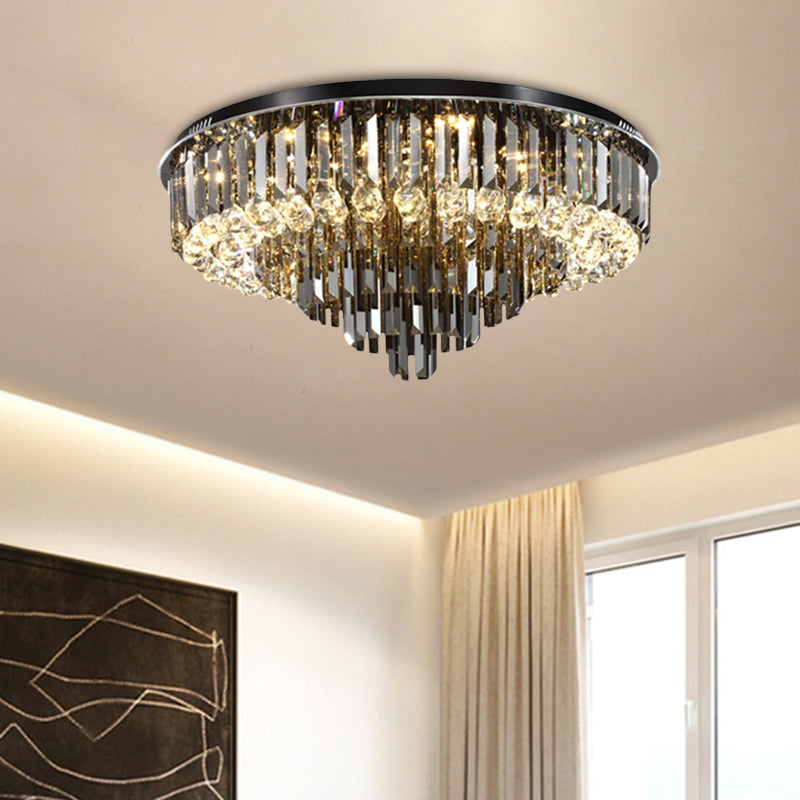 Modern Smoke Grey Crystal Flush Mount Chandelier with Drop - 5/6 Lights Ceiling Light