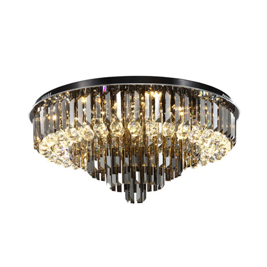 Modern Smoke Grey Crystal Flush Mount Chandelier With Drop - 5/6 Lights Ceiling Light