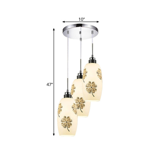 Minimalist White Frosted Glass Bottle Pendant Ceiling Lamp - 3 Lights Clover Pattern Ideal For