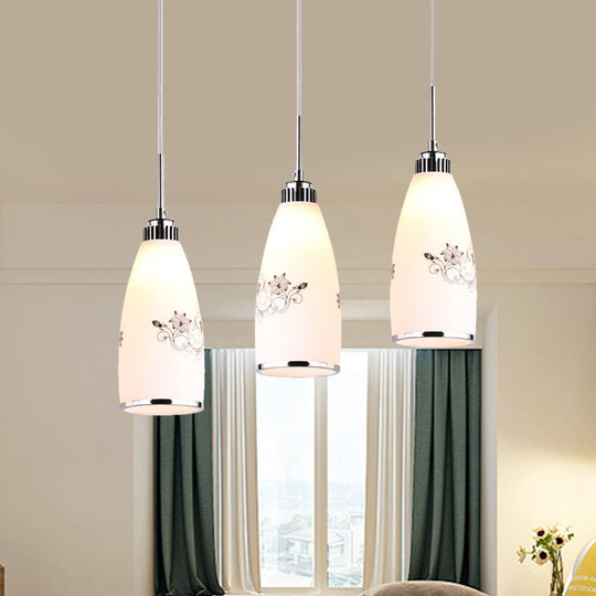 Minimalist 3-Bulb Cone Pendant Lamp With Black/Yellow/Blue Printed Glass And Linear/Round Canopy