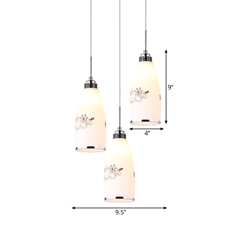 Minimalist 3-Bulb Cone Pendant Lamp With Black/Yellow/Blue Printed Glass And Linear/Round Canopy