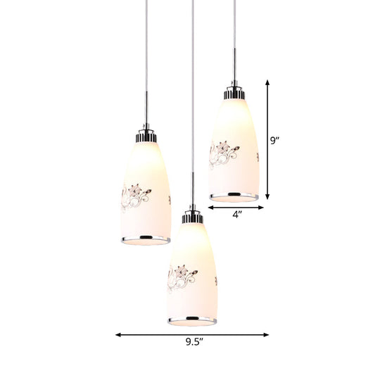 Minimalist 3-Bulb Cone Pendant Lamp With Black/Yellow/Blue Printed Glass And Linear/Round Canopy