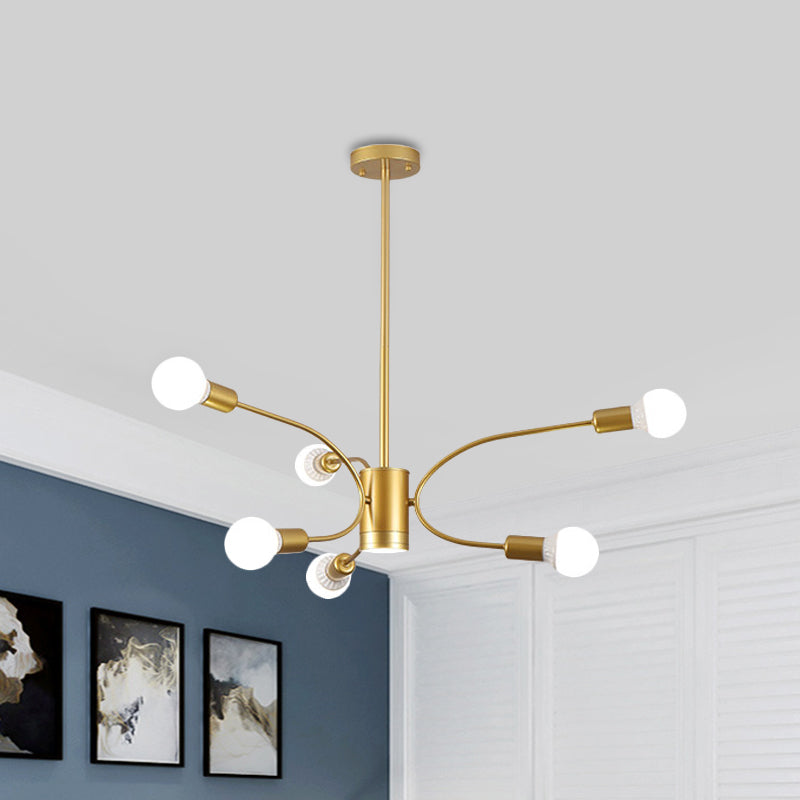 Modern Gold Sputnik Chandelier: Metallic Ceiling Pendant Light with 6/8/12 Lights for Living Room