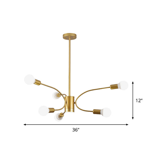 Modern Sputnik Chandelier Lamp - Metallic Ceiling Pendant Light In Gold With 6/8/12 Lights