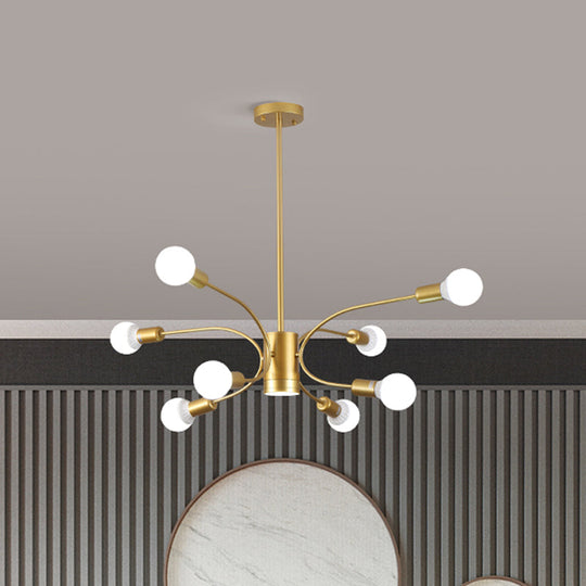 Modern Gold Sputnik Chandelier: Metallic Ceiling Pendant Light with 6/8/12 Lights for Living Room