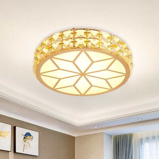 Contemporary LED Crystal Drum/Flower Corridor Flushmount Ceiling Light - White/Gold Finish