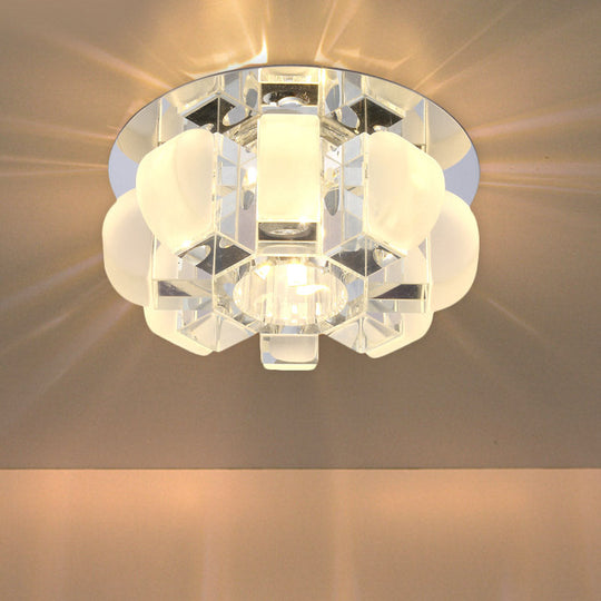 Modern Crystal Block Gold Ceiling Mount Light Flushmount with LED Floral Design in Warm/White/Multi Color Light