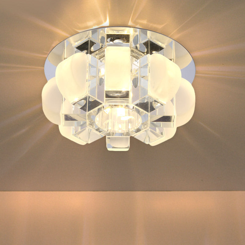 Modern Crystal Block Gold Ceiling Mount Light Flushmount With Led Floral Design In Warm/White/Multi