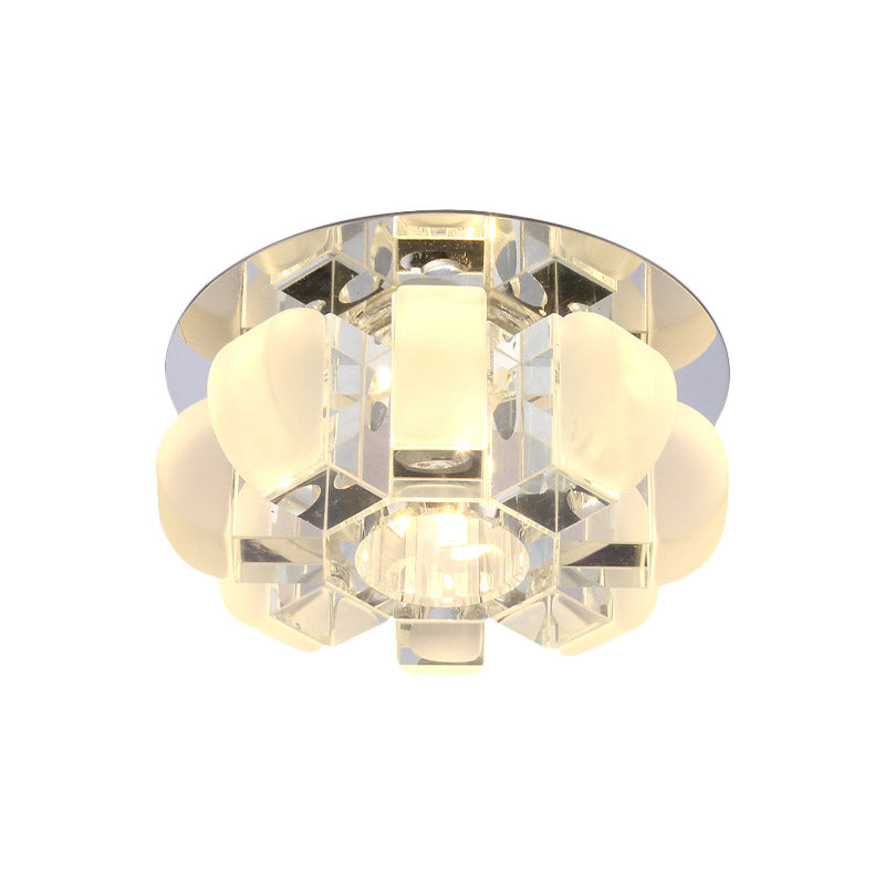 Modern Crystal Block Gold Ceiling Mount Light Flushmount with LED Floral Design in Warm/White/Multi Color Light