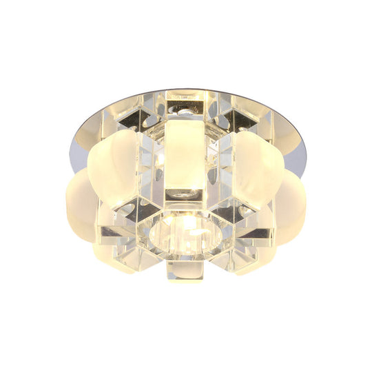 Modern Crystal Block Gold Ceiling Mount Light Flushmount with LED Floral Design in Warm/White/Multi Color Light