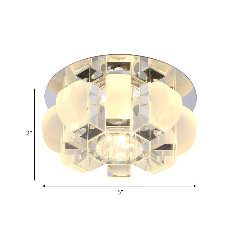 Modern Crystal Block Gold Ceiling Mount Light Flushmount with LED Floral Design in Warm/White/Multi Color Light