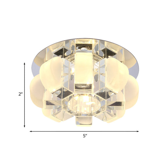Modern Crystal Block Gold Ceiling Mount Light Flushmount with LED Floral Design in Warm/White/Multi Color Light