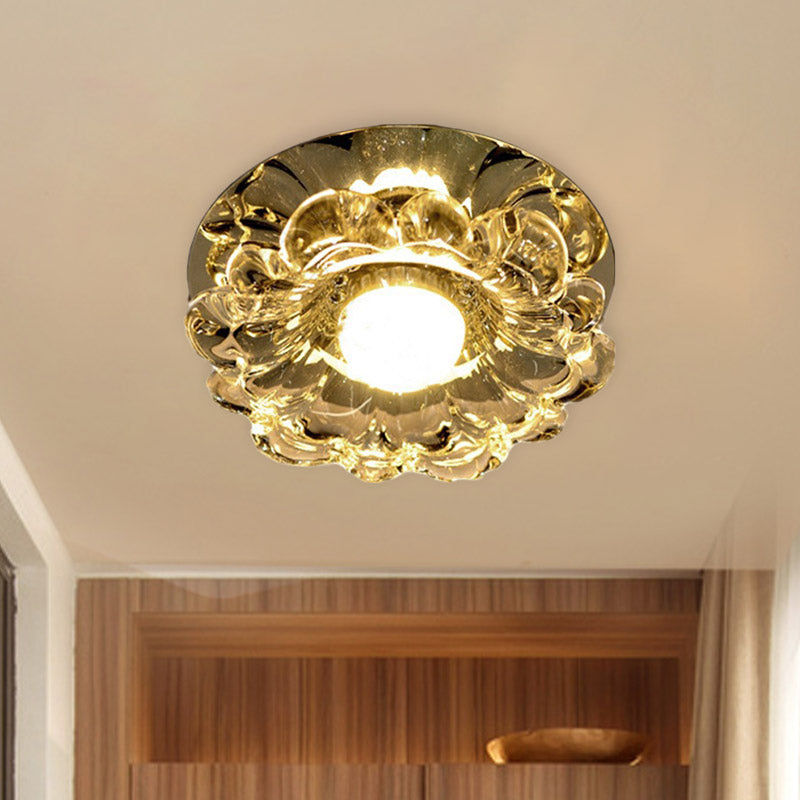 Contemporary Led Scalloped Flush Mount Light With Chrome Finish And Beveled Crystal - Warm/White