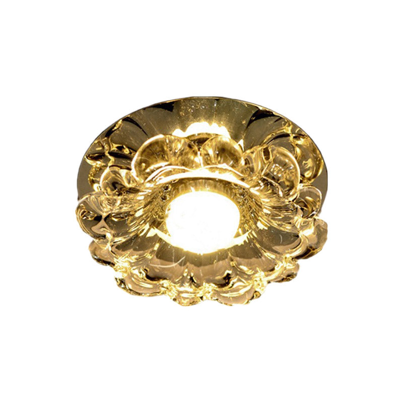 Contemporary LED Scalloped Flush Mount Light with Chrome Finish and Beveled Crystal - Warm/White Lighting