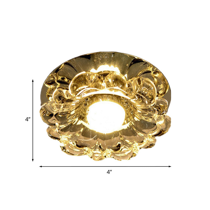 Contemporary LED Scalloped Flush Mount Light with Chrome Finish and Beveled Crystal - Warm/White Lighting