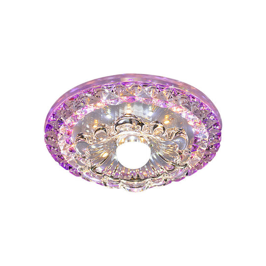 Minimalist Led Purple Porch Flush Mount Lamp With Faceted Crystal Design