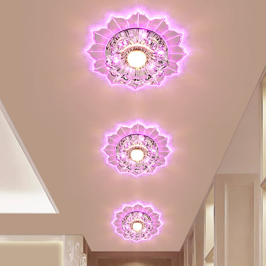 Modern Led Flush Mount Ceiling Light With Clear Crystal Flower Design Available In Warm/Blue/Pink