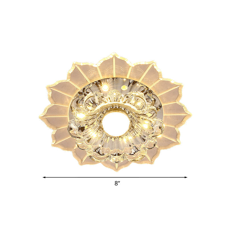 Modern LED Flush Mount Ceiling Light with Clear Crystal Flower Design, Available in Warm/Blue/Pink