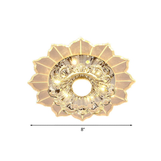 Modern LED Flush Mount Ceiling Light with Clear Crystal Flower Design, Available in Warm/Blue/Pink