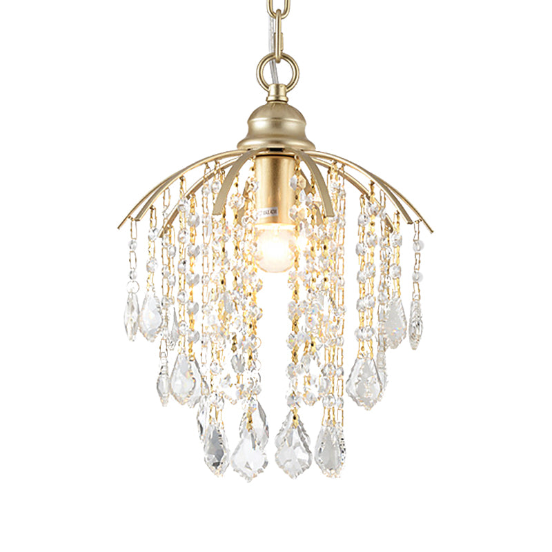Crystal Waterfall Suspension Pendant Light - Traditional Gold For Living Room Ceiling