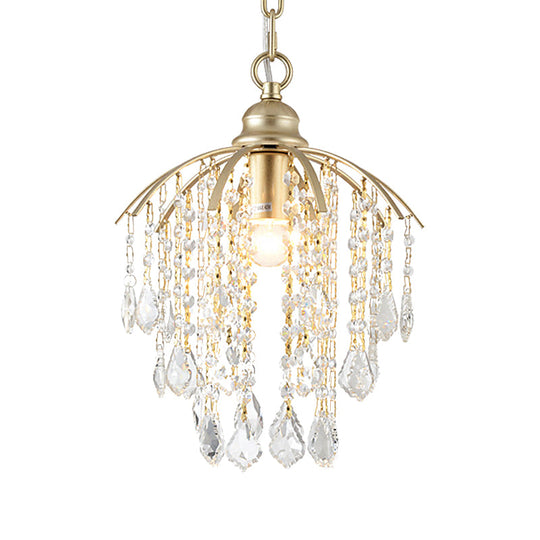 Crystal Waterfall Suspension Pendant Light - Traditional Gold For Living Room Ceiling