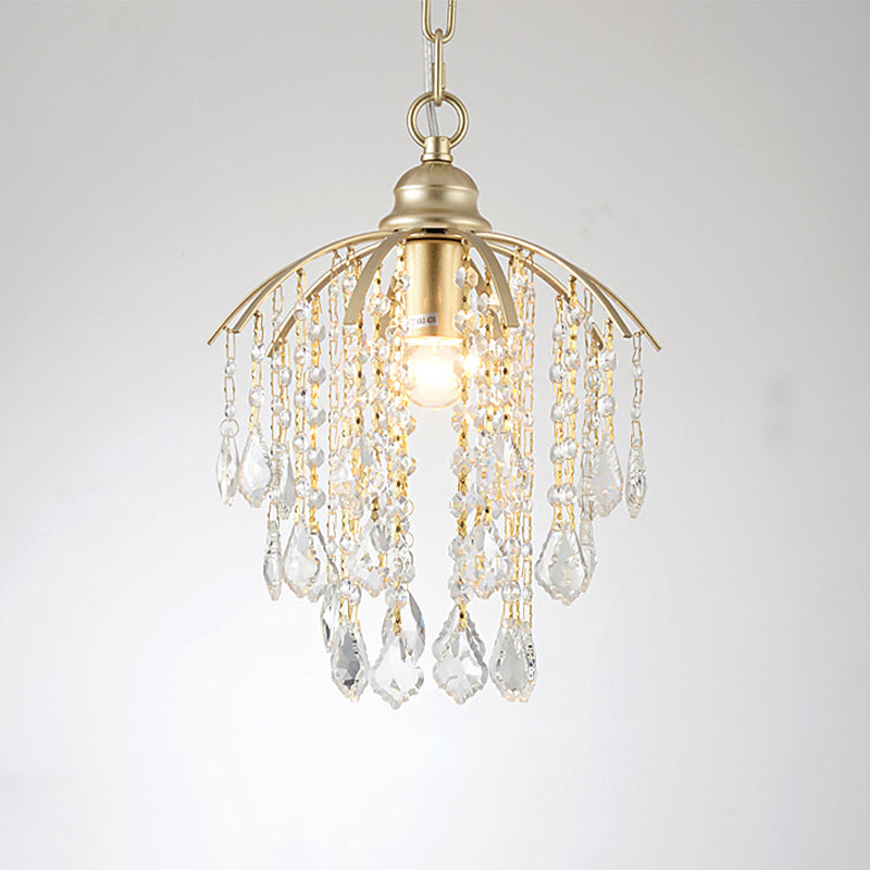 Crystal Waterfall Suspension Pendant Light - Traditional Gold For Living Room Ceiling