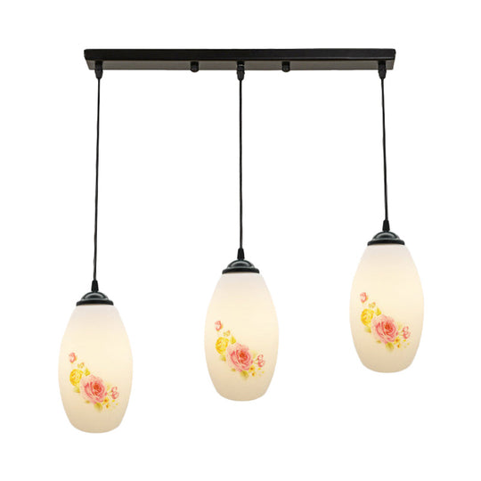 Frosted White Glass Pendant Lamp With Flower Pattern - 3 Bulbs
