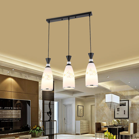 Frosted Glass Teardrop Pendant Light - Modernist 3 Bulbs Dining Room Hanging Lamp