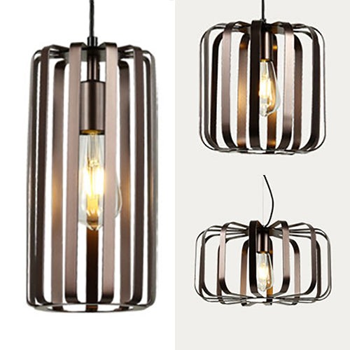 Industrial 1-Light Cylinder Metal Pendant Lamp with Wire Frame in Bronze for Dining Room - Available in 6"/10"/16" Width