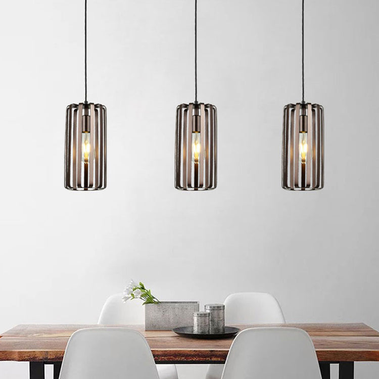 Industrial 1-Light Cylinder Metal Pendant Lamp with Wire Frame in Bronze for Dining Room - Available in 6"/10"/16" Width