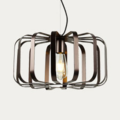 Industrial 1-Light Cylinder Metal Pendant Lamp with Wire Frame in Bronze for Dining Room - Available in 6"/10"/16" Width