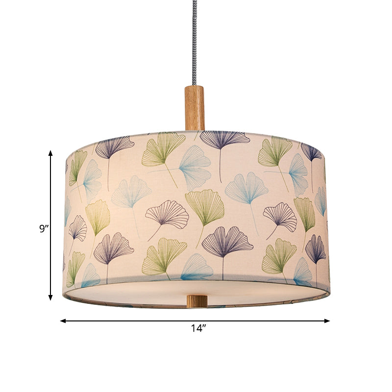 Ginkgo Leaves Suspension Light - Countryside White Drum Ceiling Pendant Lamp