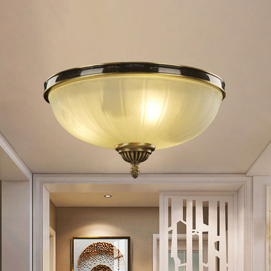 Modern Black and Gold Dome Foyer Ceiling Light with Prismatic Glass - 2 Lights Traditional Flushmount