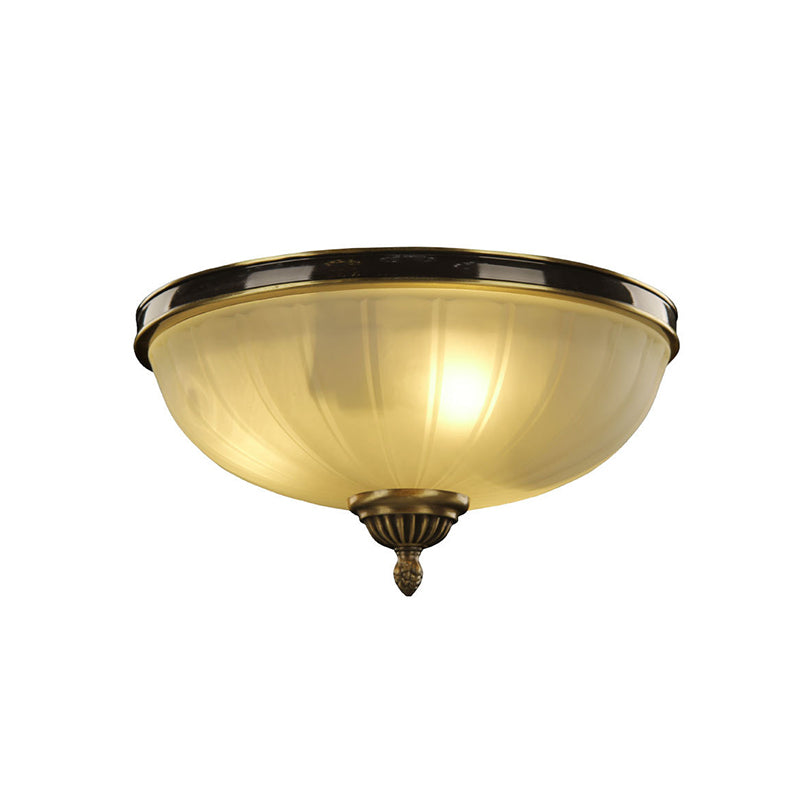 Modern Black and Gold Dome Foyer Ceiling Light with Prismatic Glass - 2 Lights Traditional Flushmount