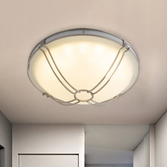 LED White Glass Flush Mount Ceiling Light with Metal Cage - Country Dome Fixture