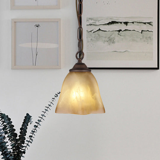 Beige Glass Pendant Light: Traditional Square Bottom Hanging Fixture For Restaurants