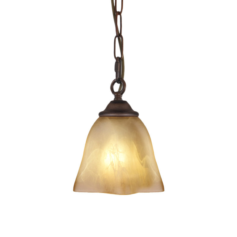 Beige Glass Pendant Light: Traditional Square Bottom Hanging Fixture For Restaurants