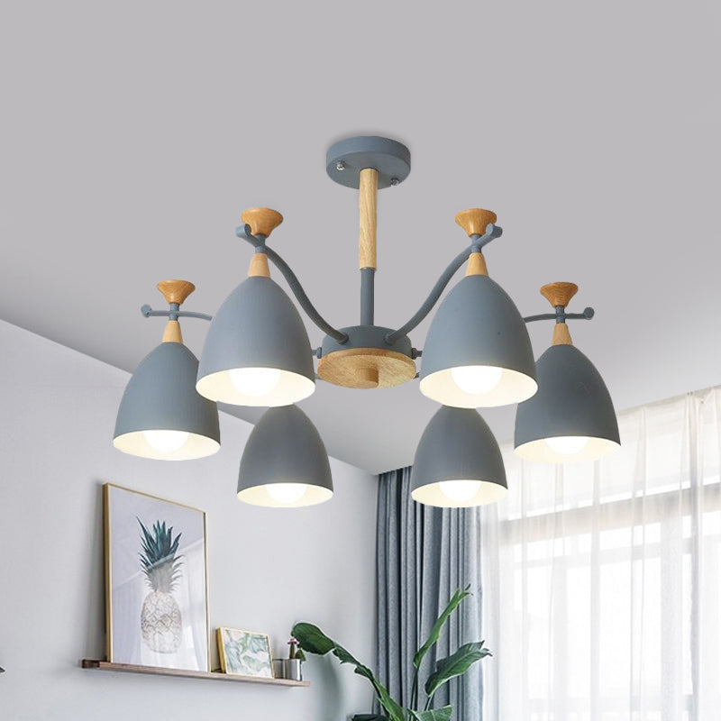 Modern Cone Chandelier Pendant Light - Metal Hanging Ceiling Light for Bedroom (3/6/8 Lights) - Grey/White/Green