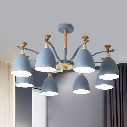 Modern Cone Chandelier Pendant Light - Metal Hanging Ceiling Light for Bedroom (3/6/8 Lights) - Grey/White/Green