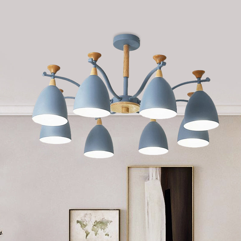 Modern Cone Chandelier Pendant Light - Metal Hanging Ceiling Light for Bedroom (3/6/8 Lights) - Grey/White/Green