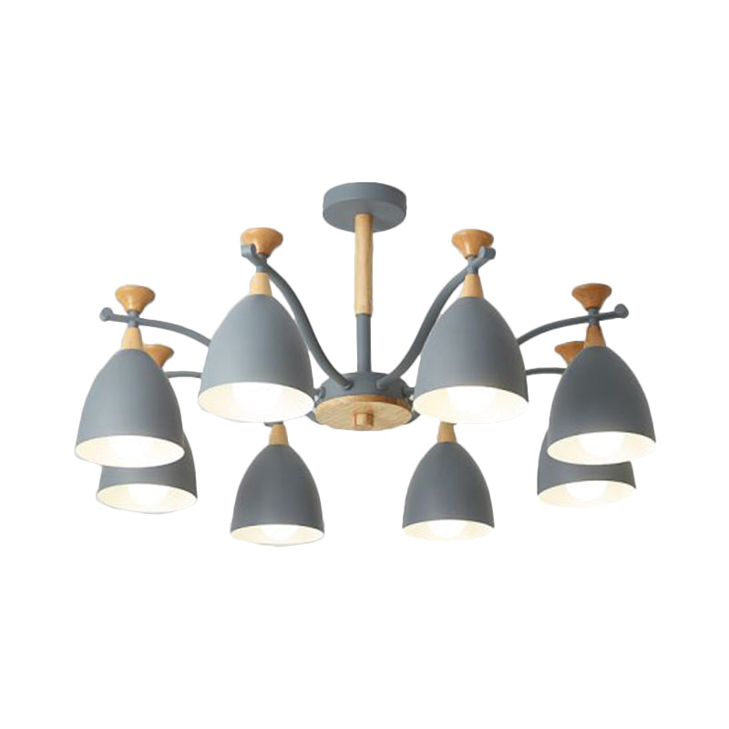 Modern Cone Chandelier Pendant Light - Metal Hanging Ceiling Light for Bedroom (3/6/8 Lights) - Grey/White/Green