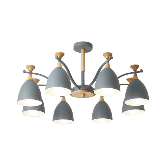 Contemporary Cone Chandelier Pendant Light - Metal 3/6/8 Lights Grey/White/Green Bedroom Lighting