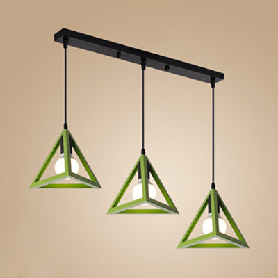 Retro Triangle Pendant Ceiling Light - Stylish Metallic 3-Head Suspension Lamp Green / Linear